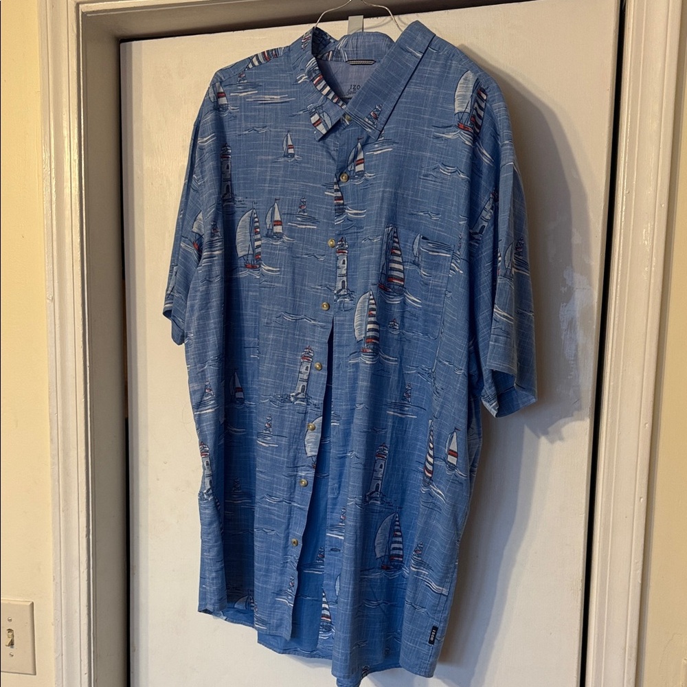 Izod Saltwater Relaxed Classics  Nautical Print Men's Button Down Shirt Slim Fit